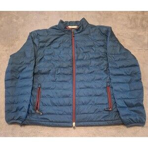 Peter Millar Quilted Lightweight Puffer Jacket Blue With Red Trim Size Large